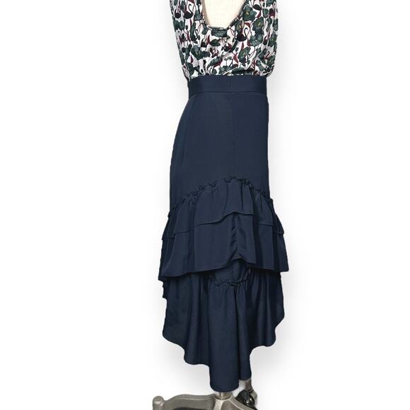 CLUB MONACO Hespe Skirt Tiered Ruffle A-Line Asymmetric Handkerchief Hem Blue 4 - Picture 4 of 12